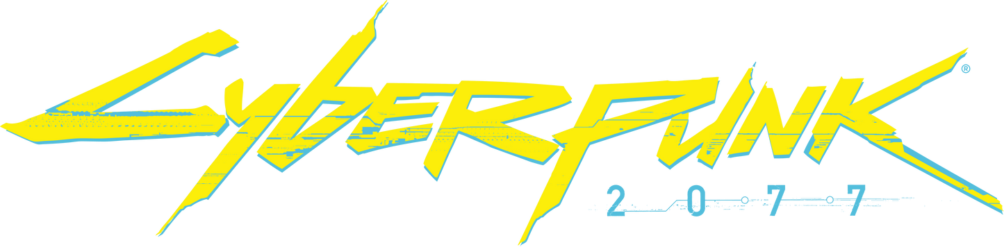 Logo of 'Cyberpunk 2077' with yellow text on a black background