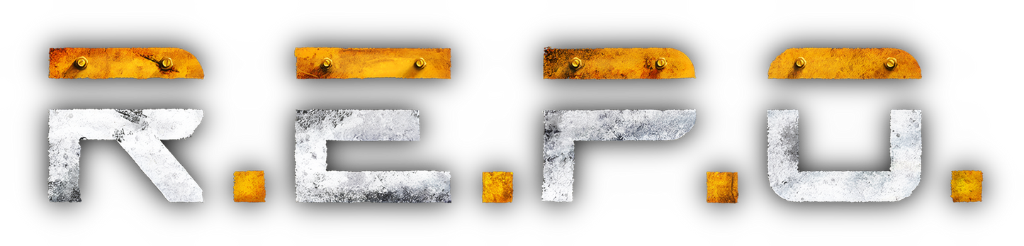 R.E.P.O logo with a metallic and worn-out appearance