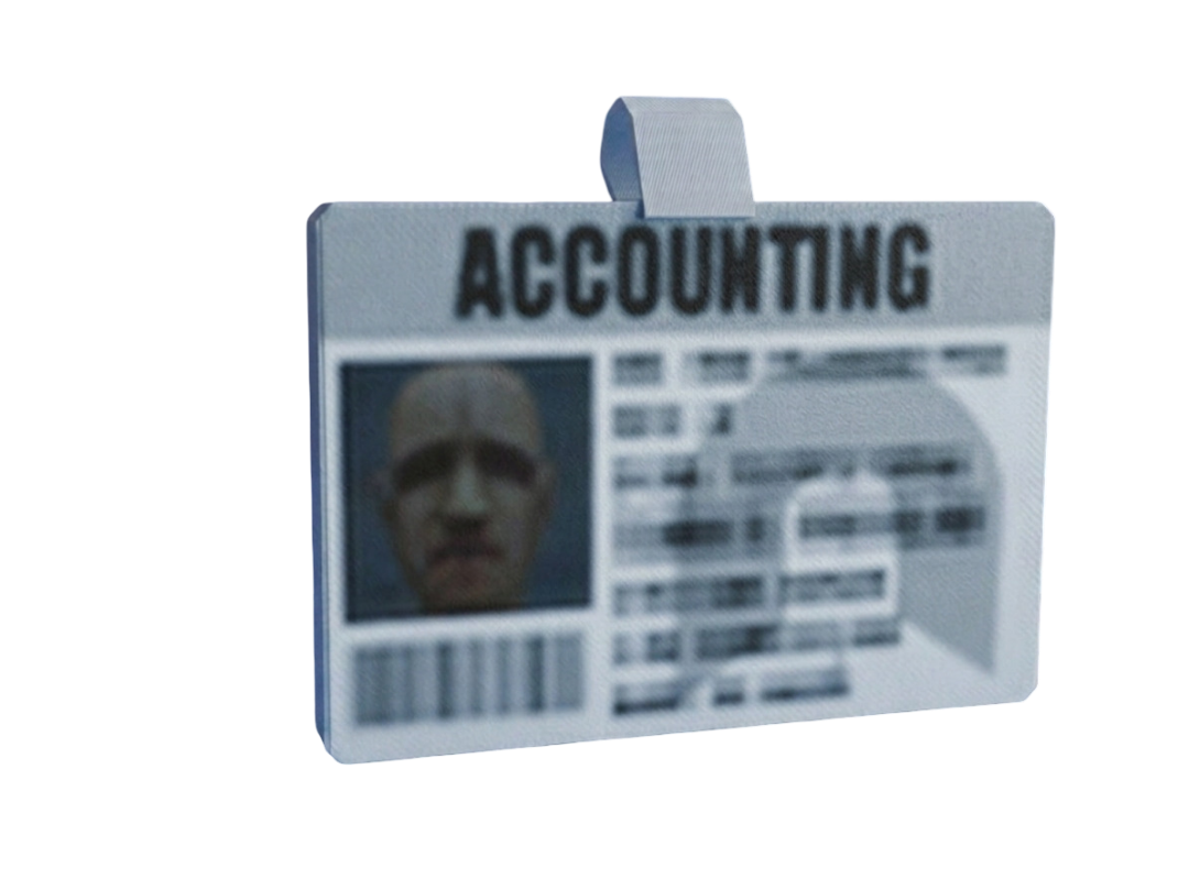 ID badge with 'ACCOUNTING' text and a photo of a person on a white background