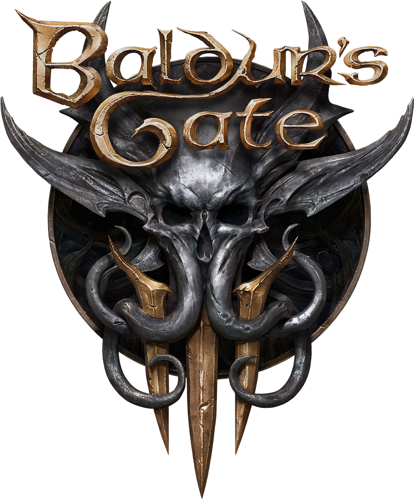 Logo of 'Baldur's Gate' with a dragon design and ornate text.
