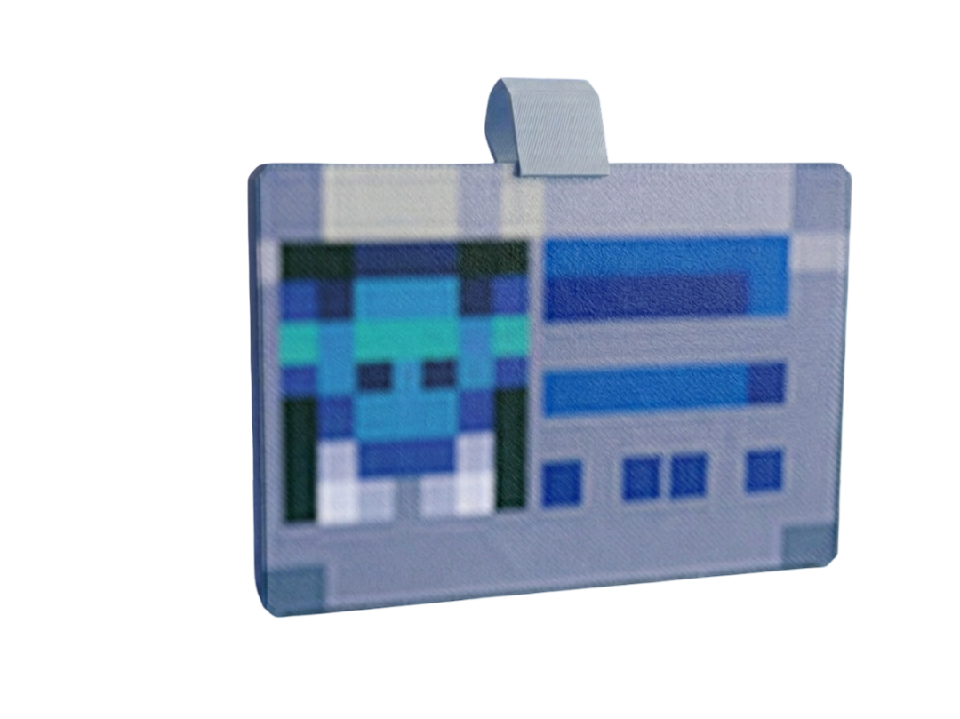 Pixelated blue and gray cardholder on a white background