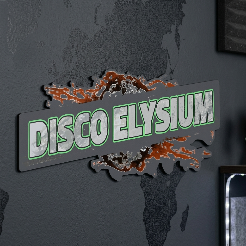 Logo of 'Disco Elysium' on a dark background