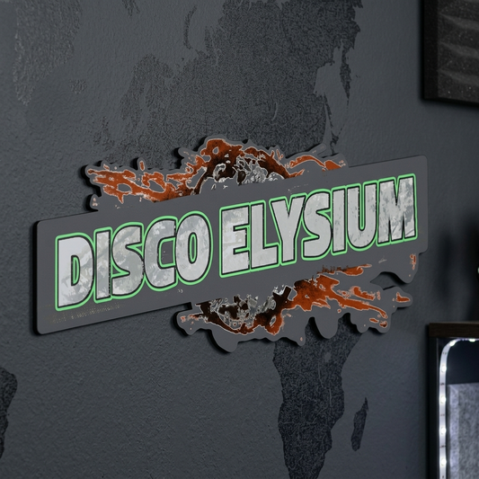 Logo of 'Disco Elysium' on a dark background