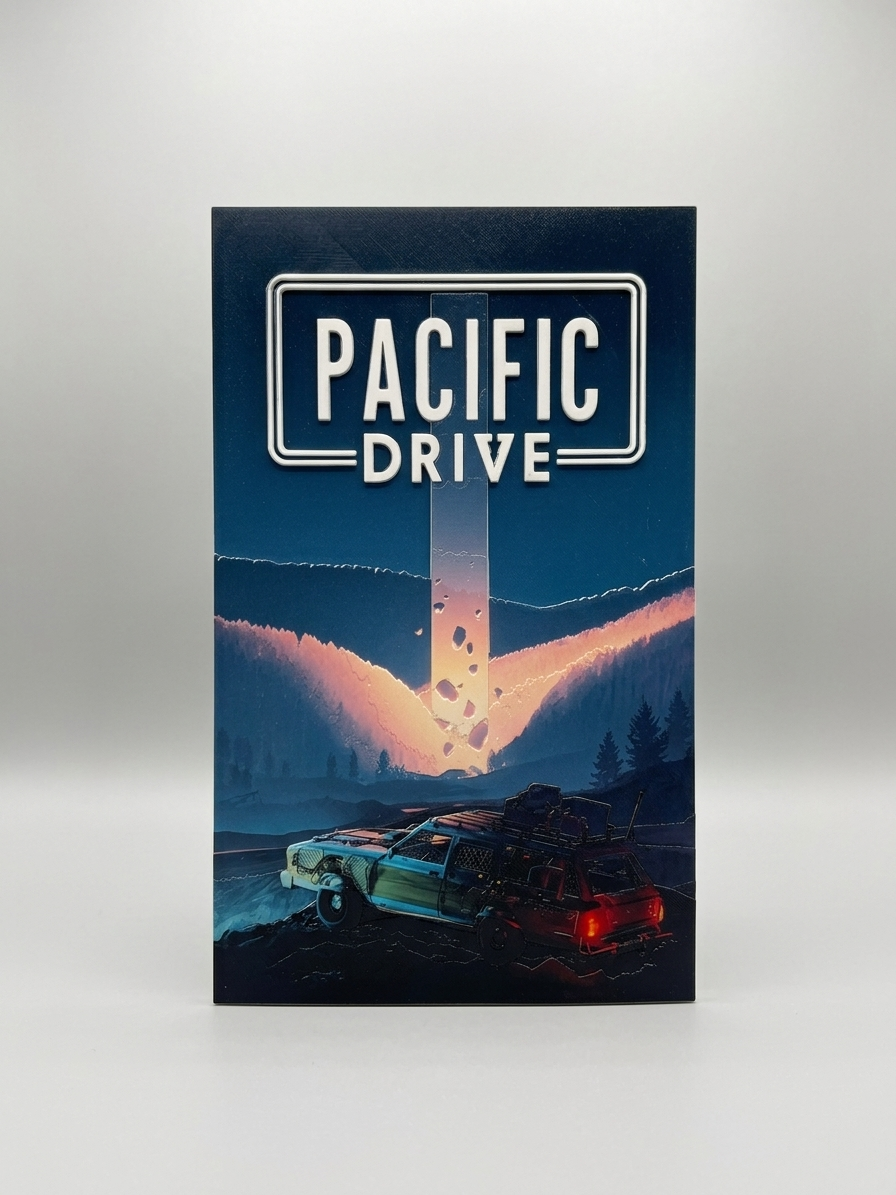 Pacific Drive 3D Relief Poster | Gaming Wall Art | 3D Printed UV Artwork | Sci-Fi Car Poster | Gamer Room Decor | Unique Video Game Gift