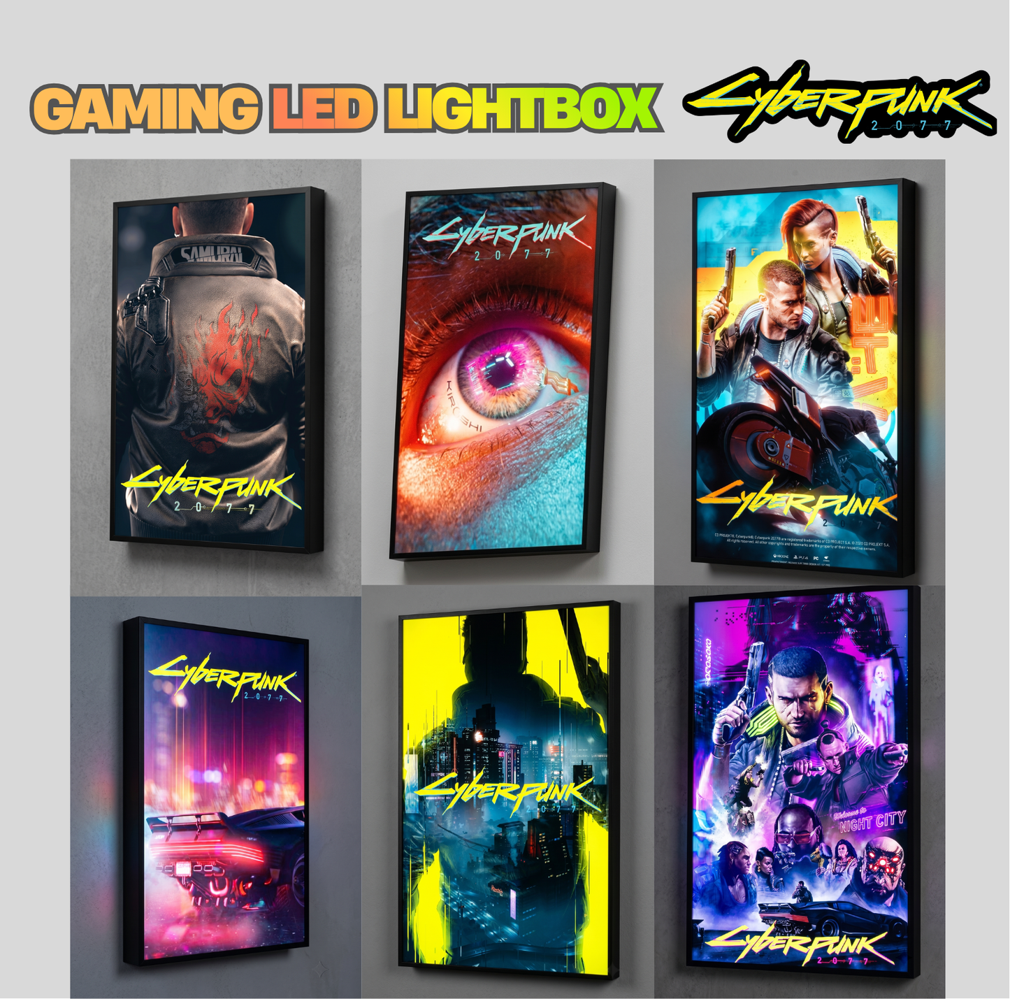 Cyberpunk 2077 LED Lightbox Gaming Poster | Custom Game Light Box | Gamer Room Decor | USB LED Frame
