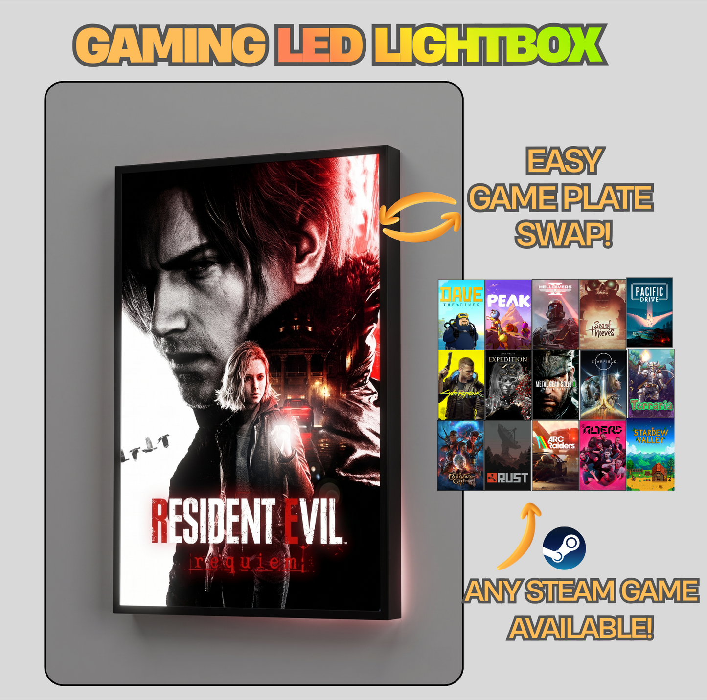 Resident Evil Requiem LED Lightbox Gaming Poster | Custom Game Light Box | Gamer Room Decor | USB LED Frame