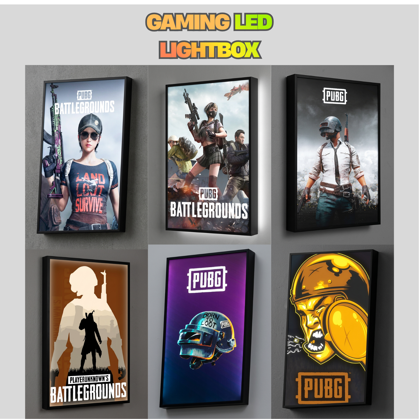 PubG Battleground LED Lightbox Gaming Poster | Custom Game Light Box | Gamer Room Decor | USB LED Frame