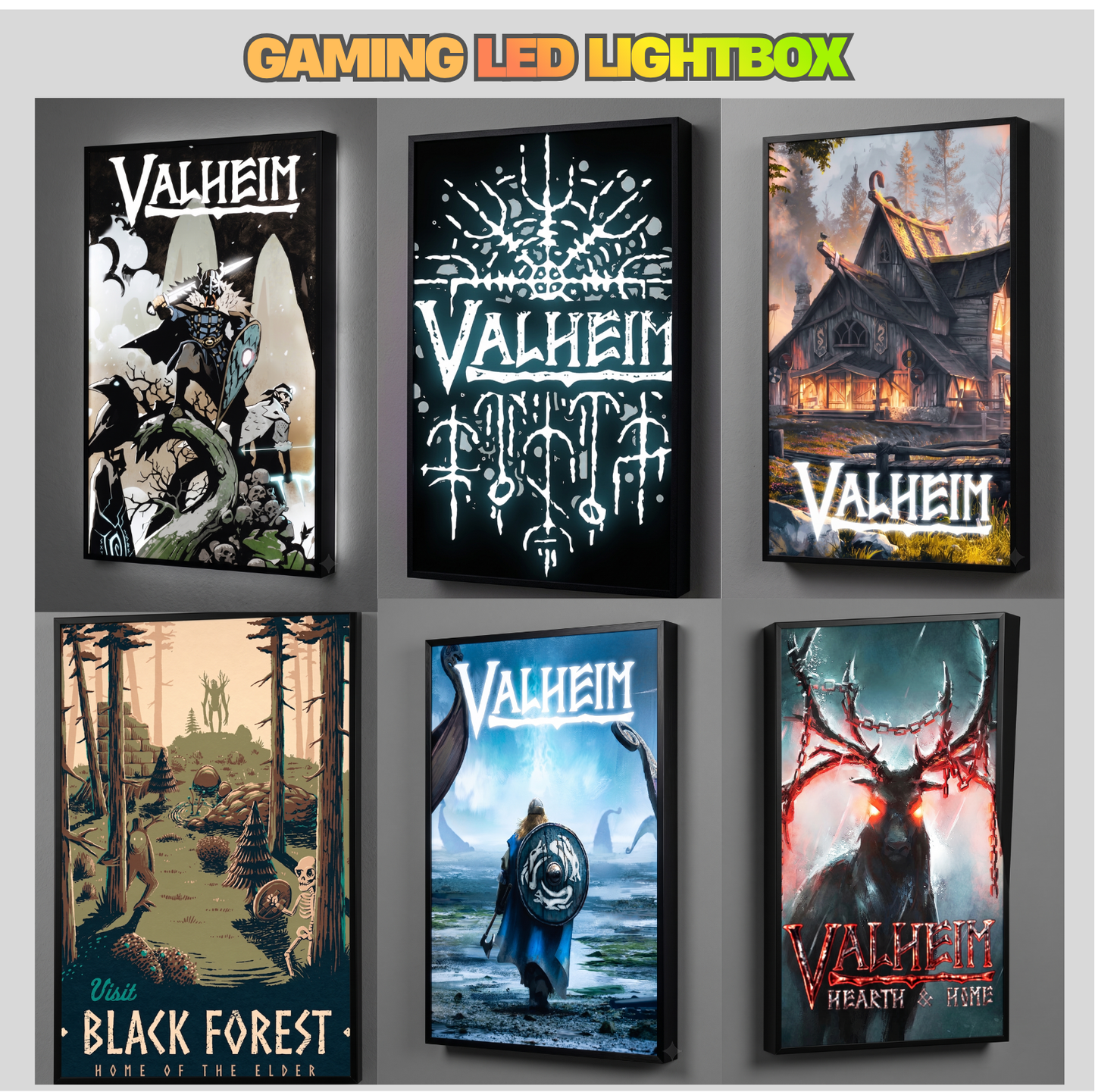 Valheim LED Lightbox Gaming Poster | Custom Game Light Box | Gamer Room Decor | USB LED Frame