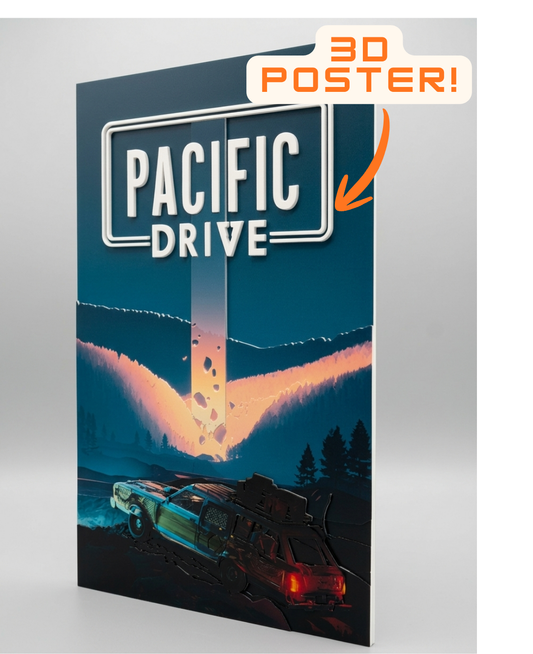 Pacific Drive 3D Relief Poster | Gaming Wall Art | 3D Printed UV Artwork | Sci-Fi Car Poster | Gamer Room Decor | Unique Video Game Gift