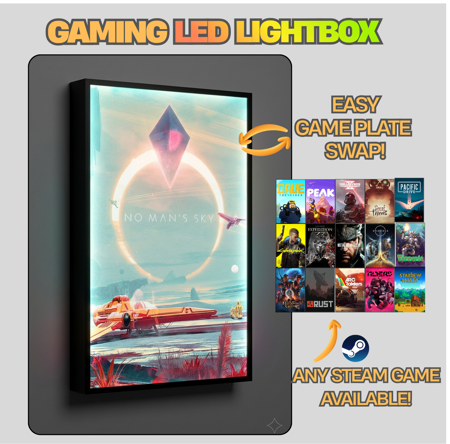 No Man's Sky LED Lightbox Gaming Poster | Custom Game Light Box | Gamer Room Decor | USB LED Frame
