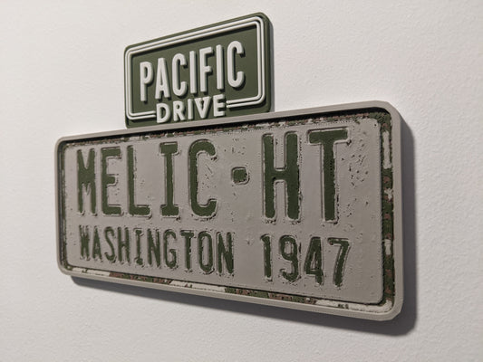 Pacific Drive Inspired Iconic License Plate, Gaming Room Decor, Desk Ornament, Video Game Collectible, Gamer Gift, Car Lover Gift, Wall Art