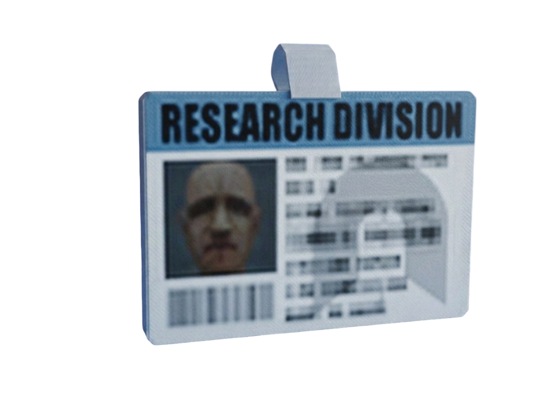 ID card with 'Research Division' text on a white background