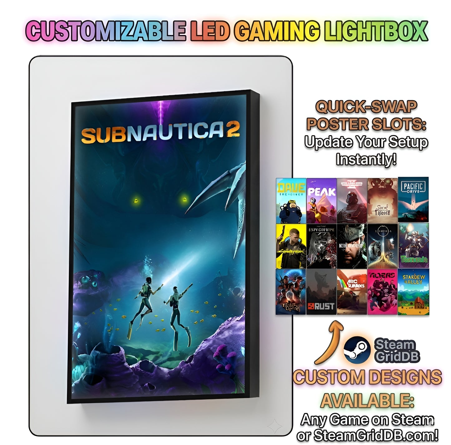 Subnautica 2 LED Lightbox Gaming Poster | Custom Game Light Box | Gamer Room Decor | USB LED Frame