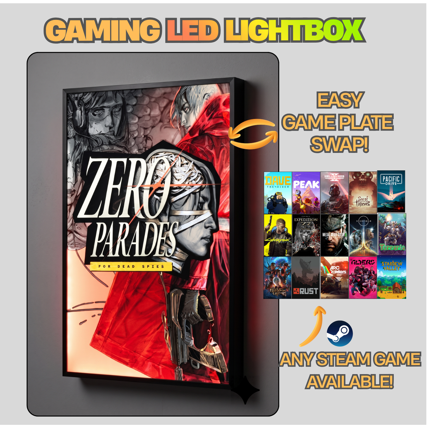 Zero Parades LED Lightbox Gaming Poster | Custom Game Light Box | Gamer Room Decor | USB LED Frame