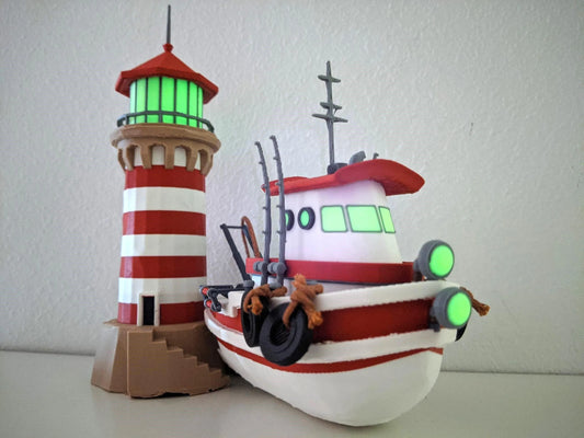 Dredge Game boat and lighthouse